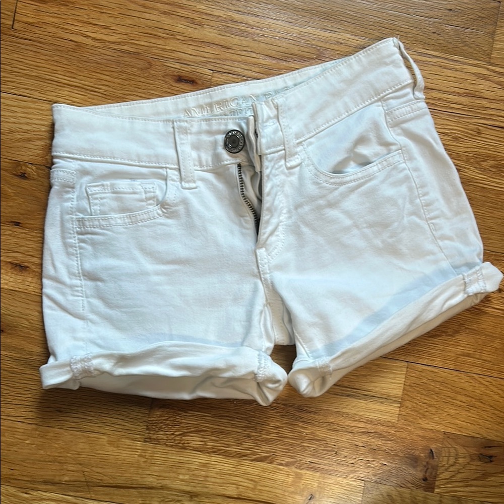 American Eagle Outfitters White Jean Shorts with Rolled Cuffs